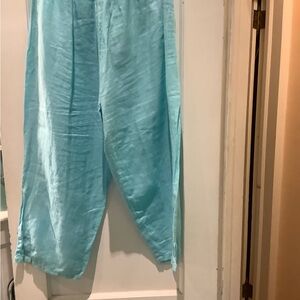 Arleen Bowman Chin Chin Light Aqua Linen Pants